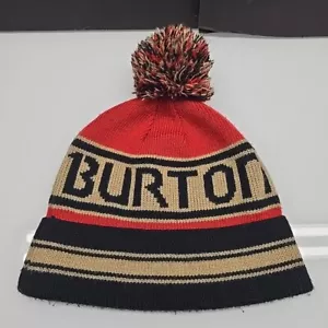 Vintage Burton Beanie Hat Cap Pom Black Red Gold Snowboard Skiing Winter Sports - Picture 1 of 14