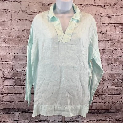 C&C California Women's Mint 100% Linen Relax Fit Boho Long Sleeve Blouse Top S - Image 1 of 4