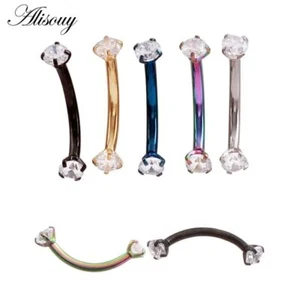 Curved Barbell Lip Ring - 6-10mm 16g Surgical Steel 2/3mm Crystal Ball Piercing - Picture 1 of 20
