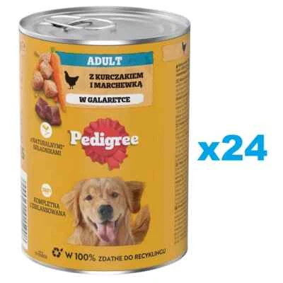 24x400g PEDIGREE Nassfutter mit Huhn und Karotten in Gelee für adulte Hunde - Bild 1 von 2