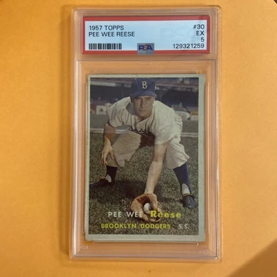 1957 TOPPS- #30 PEE WEE REESE -BROOKLYN DODGERS- HOF- PSA 5 - Image 1 of 4