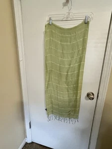 Marquette Silk Linen Scarf In Chartreuse Green 38 Wide X 72 Length Fringe - Picture 1 of 8