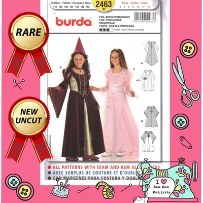 Burda 2463 Sewing Pattern Fairy & Castle Princess Costume Age 6-12Y VINTAGE RARE - Image 1 of 4