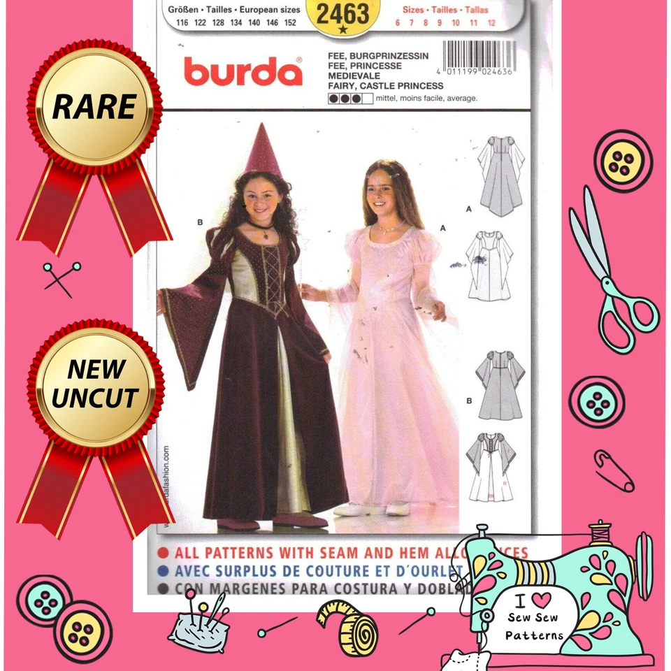 Burda 2463 Sewing Pattern Fairy & Castle Princess Costume Age 6-12Y VINTAGE RARE - Image 1 of 4