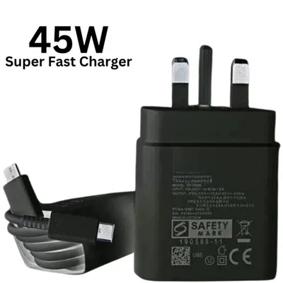 45W Super Fast Charger UK Plug & 3.3FT Cable For Samsung Galaxy S23 S24 S25 - Image 1 of 4