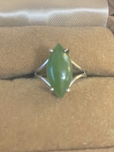 10K Gelbgold 3 Karat Marquise-Schliff echte Jade Ring Y0083 - Bild 1 von 3