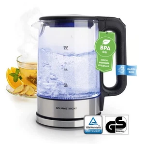 GourmetMAXX LED Wasserkocher Glas Edelstahl 1,7L kabellos 2200W Antikalk Filter - Bild 1 von 6