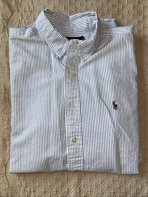 Camisa Ralph Lauren Para Hombre Talla 16/34-35 Azul/Blanco Rayas Calce Clásico Con Botones Foto 1 de 4