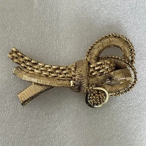 Spilla corda grande vintage doppio anello nodo fiocco anticato tono oro stampo luce 4,25" - Foto 1 di 16