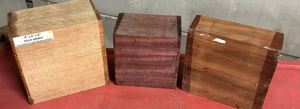 LOTE DE 3 CUENCOS EXÓTICOS SECADOS AL HORNO EN BLANCO PALO MARIA, PURPLEHEART, PALISANDRO Foto 1 de 1