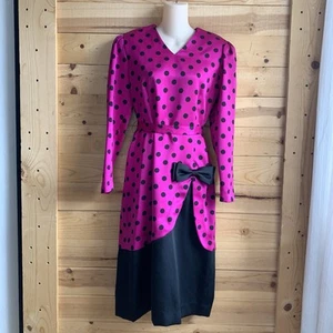 Vintage 50's 60's Umba Parnes Feinstein Dress 8 Rockabilly Pink Black Polka Dot - Picture 1 of 8