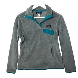 Patagonia Lightweight Synchilla Snap-T Fleece Pullover Gray w/ Blue Trim Women S - Picture 1 of 8