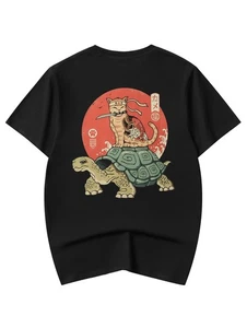 Niepce Tortoise X Samurai Cat Graphic Tee Japanese Streetwear Crewneck T-Shirt - Picture 1 of 30