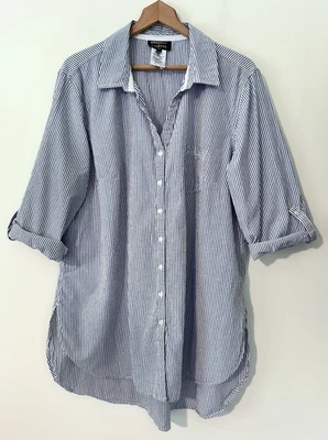 Traje milagroso para mujer Talbots azul y blanco Seersucker a rayas talla 2X Foto 1 de 4