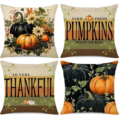 Fall Pillow Covers 18x18 Set of 4 Thanksgiving Farmhouse Decorations Dark Gre... - Image 1 of 4