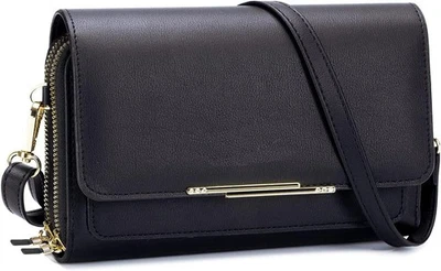 Ourui Handy Umhängetasche, Brieftasche Handtasche, PU Leder Crossbody Schwarz