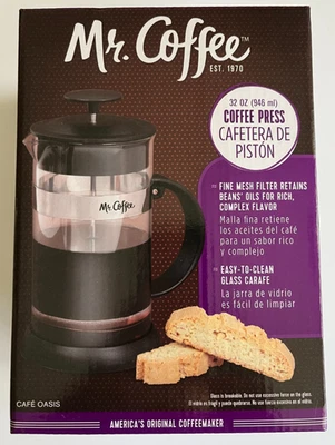 Prensa de café Mr. Coffee 32 oz, filtro de malla, jarra de vidrio, nueva en caja Foto 1 de 4