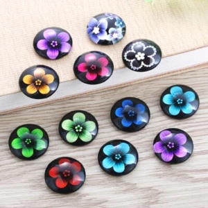 10 Flower Petal Spiritual Pattern Cabochons Round Glass Cabochon Flat Back UK  - Picture 1 of 2