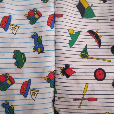 3 3/4 yards Camping Sports Cars Train Boat Baby Boy Fabric Stripe Bundle Fabric - Image 1 of 4