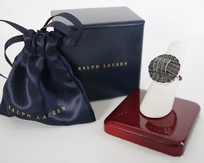 Nuevo RALPH LAUREN COLLECTION ART DECO BOW Anillo de cóctel de cristal plateado 8 Foto 1 de 4