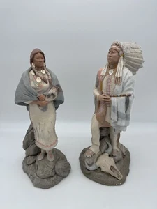 Teissedre Designs USA Indian Chief Chieftess Statues 17” P. Heath 1988 Plaster - Bild 1 von 21