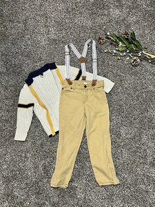 Beige Brown Khaki Suspender Overall pants Size 5 Carters - Picture 1 of 8