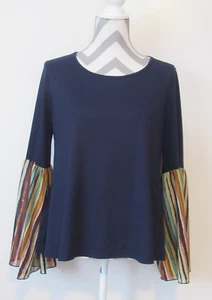 And The Why Bluse 4045 Damen Blau Boho Strick Oberteil Langarm Gr. M - Bild 1 von 9