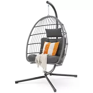 Patio Rattan Wicker Hanging Swing Egg Chair Hammock Chair Bedroom Porch Garden - Picture 1 of 10