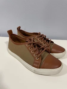 Ralph Lauren Zapatillas Mujer 36.5 Marrón Cuero Lienzo Preppy Flagship España - Imagen 1 de 10