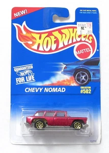 1995 Hot Wheels Blue/White Card #502 CHEVY NOMAD Maroon w/Gold 7 Spokes Wheels  - Bild 1 von 2