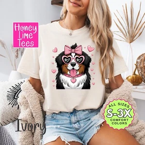 Berner Sennenhund T-Shirt - süßer Hund mit Sonnenbrille & Herzen - Hundeliebhaber Tee - Bild 1 von 3