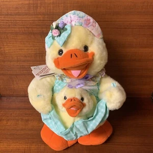 Vintage 1993 Plush Creations Easter Cuddles Yellow Mama Duck With Baby Duckling - Picture 1 of 7