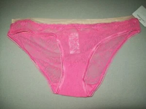 NWT CALVIN KLEIN LUXE NYLON LACE BIKINI PANTIES pink D3402 2BB L - Picture 1 of 2