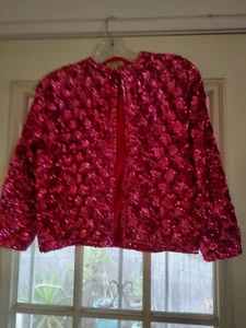 vintage 60s psychedelic Pink Sweater From Hong Kong Size 40, Silk Lining sequin. - Picture 1 of 6