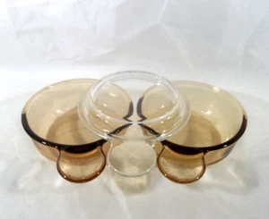 Corning Set of 2 Amber Glass 15 oz Grab-It Bowls #150-B w/ 1 Glass Lid #P-150-C - Picture 1 of 13