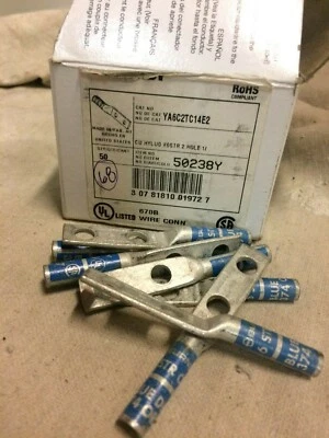 BURNDY YA6C2TC14E2 Two Hole Lug Compression Connector,6 AWG - Image 1 of 4