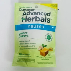 Advanced Herbals Ginger Chews for Nausea 20 ct. Exp: 03/2026 Dramamine Honey - Picture 1 of 5
