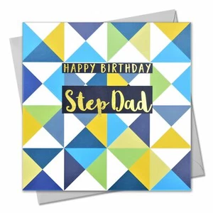 Birthday Card, Step Dad Triangles, text foiled in shiny gold - Picture 1 of 5