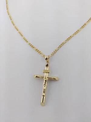 14K твердое золото итальянский крест подвеска с Figaro ожерелье цепочка. 14K гарантия - Изображение 1 из 4