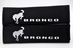 2 pcs (1 PAIR) Ford Bronco Embroidery Seat Belt Cover Pads (White on Black) - Picture 1 of 1