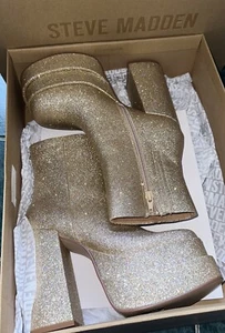 Steve Madden Cobra Gold Glitter Heel Boot Size 5 , 6 - Picture 1 of 10