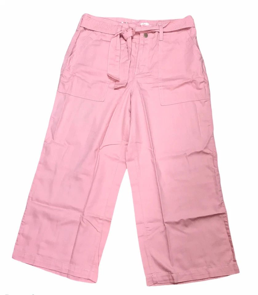 Seven7 Women's Wide Leg Cropped Pants Pink Belted Size 10
