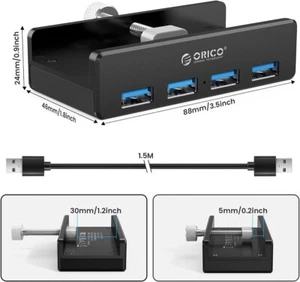 ORICO USB 3.0 Clamp Hub Aluminium 4-Port USB Hub 3.0 mit extra Netzteil Port - Bild 1 von 3