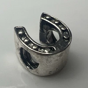 925 Sterling Silver Retro Slide Charm Bead Horseshoe Lucky Horse Equestrian 3D - Picture 1 of 9