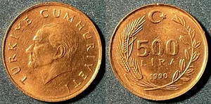 Turkey 1990 500 Lira KM-989 Brass aUNC #109 - US Seller - Picture 1 of 2