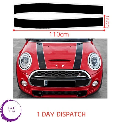 Cofano Strisce da Corsa Adesivo Vinile Adesivo Adesivi Nero & Bianco per Mini - Immagine 1 di 4