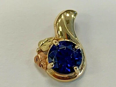 10k  TWO TONE  gold LAB CREATED TANZANITE  pendant  estate ERXX - Image 1 of 3