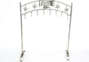 Galvanized Metal Freestanding Silver Snowflake Christmas Stocking Holder Stand - Picture 1 of 2