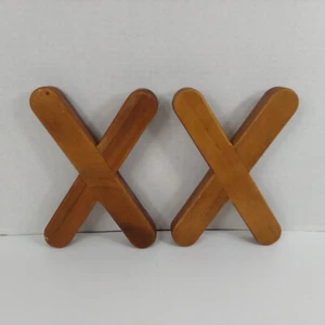 Set/2 Lipper International "X" Shape Trivets 1121WN Solid Bamboo Thailand - Picture 1 of 8