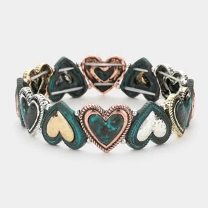 Pulsera elástica de eslabones de corazón de metal joyería de moda regalo para mujeres o niñas - Imagen 1 de 1